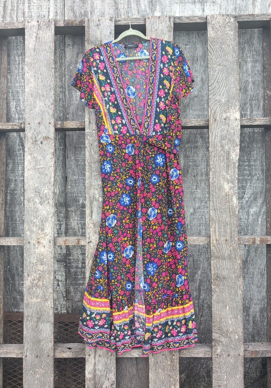 Zesica Floral Euro Summer Tomato Girl Wrap Maxi Dress Women's Large